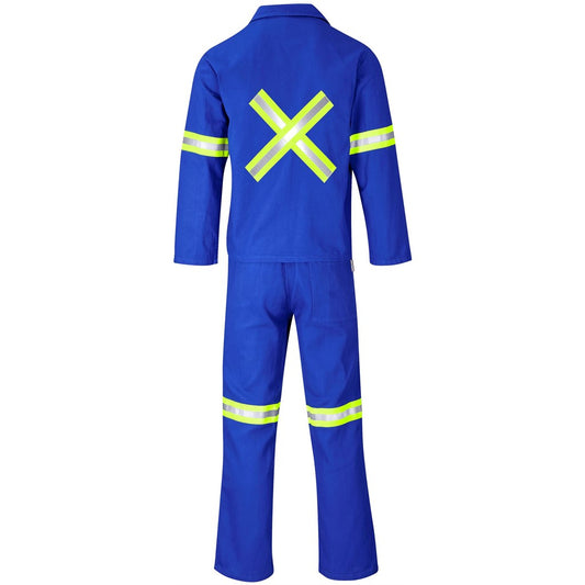 Technician 100% Cotton Conti Suit - Reflective Arms, Legs & Back - Yellow Tape - Royal Blue