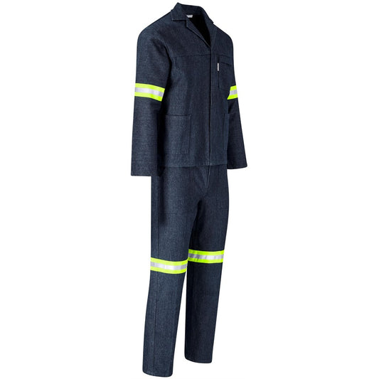Vintage 100% Cotton Denim Conti Suit - Reflective Arms, Legs & Back - Yellow Tape