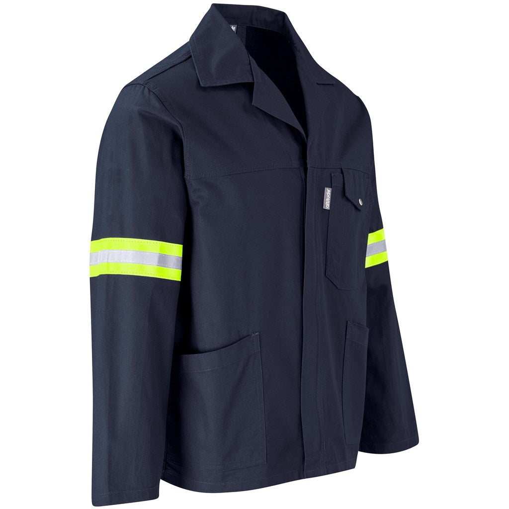Artisan Premium 100% Cotton Jacket - Reflective Arms & Back - Yellow Tape - Navy