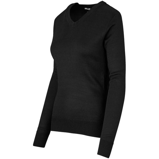Ladies Long Sleeve Peru V-Neck Jersey - Black