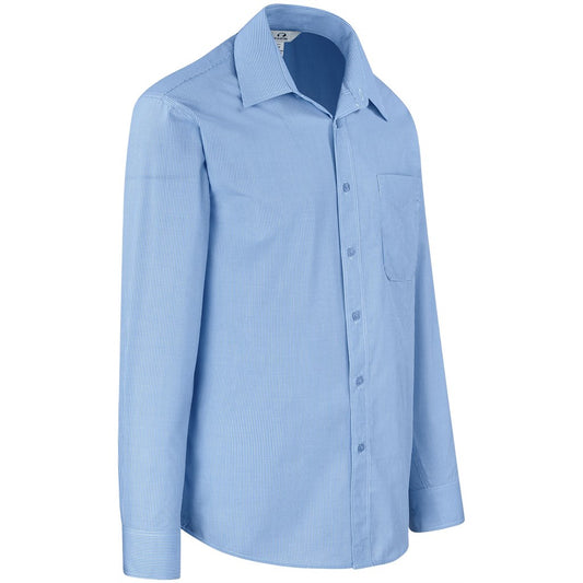 Mens Long Sleeve Micro Check Shirt - Light Blue