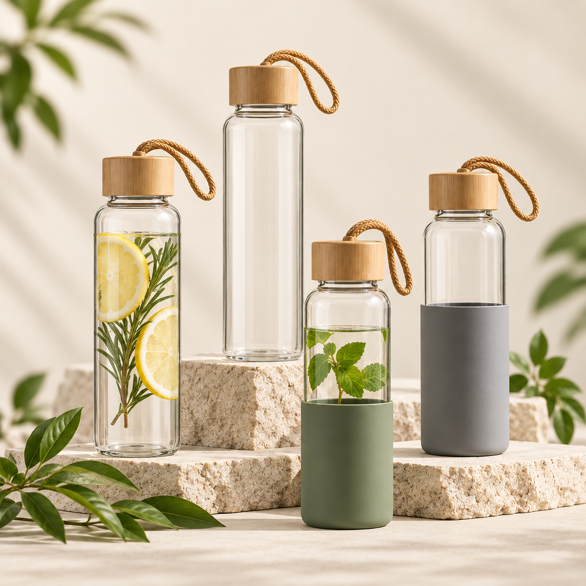 range of glass water bottles