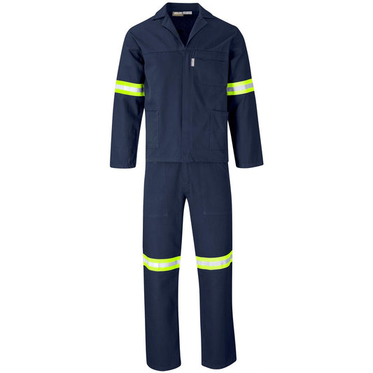 Technician 100% Cotton Conti Suit - Reflective Arms & Legs - Yellow Tape - Navy