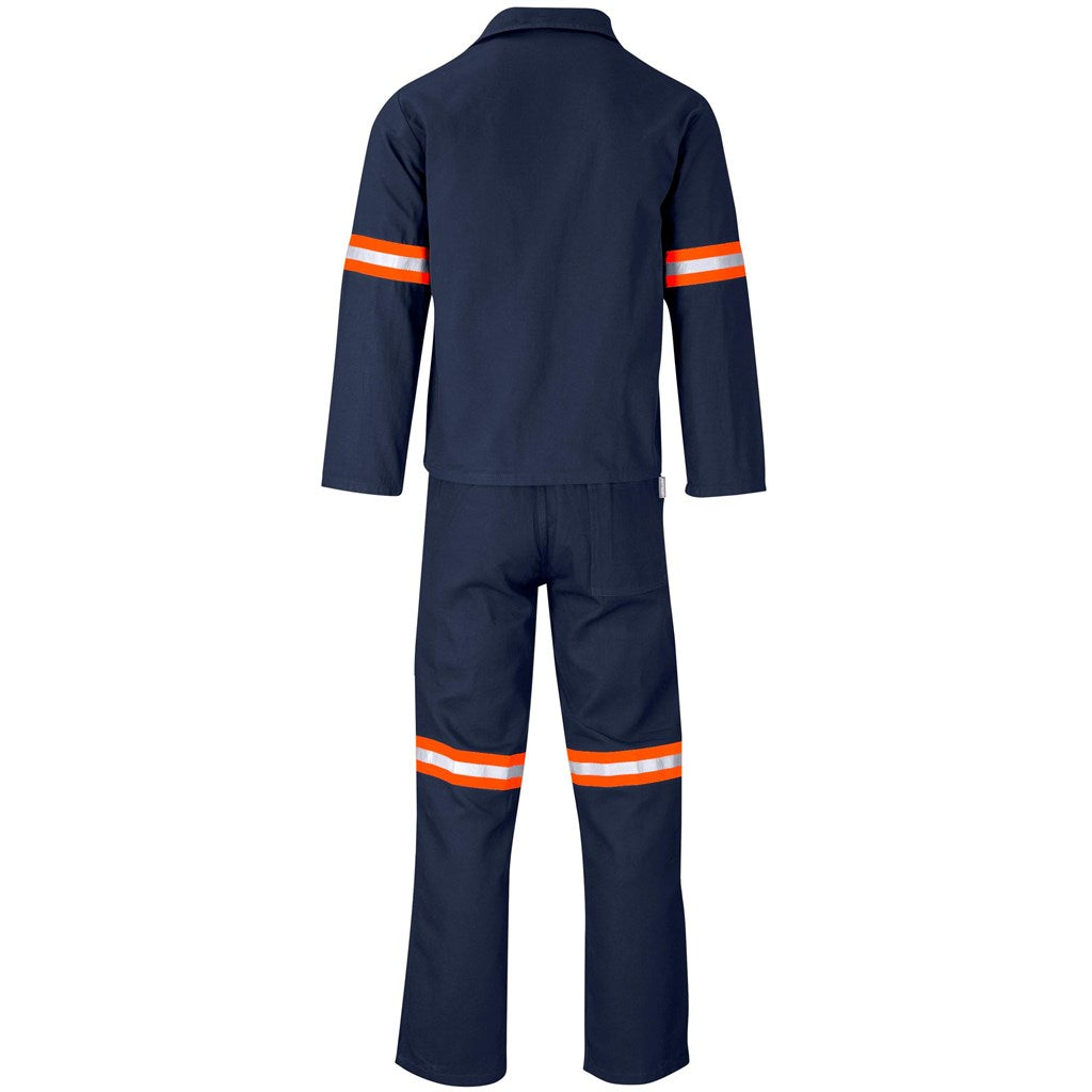 Technician 100% Cotton Conti Suit - Reflective Arms & Legs - Orange Tape - Navy