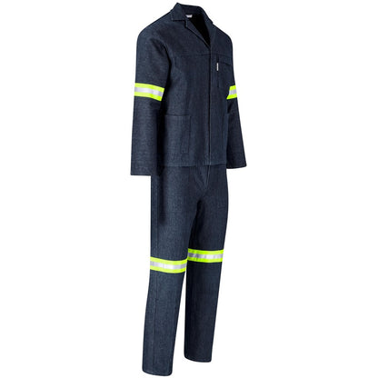 Vintage 100% Cotton Denim Conti Suit - Reflective Arms, Legs & Back - Yellow Tape