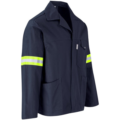 Artisan Premium 100% Cotton Jacket - Reflective Arms & Back - Yellow Tape - Navy
