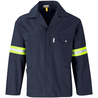 Artisan Premium 100% Cotton Jacket - Reflective Arms & Back - Yellow Tape - Navy