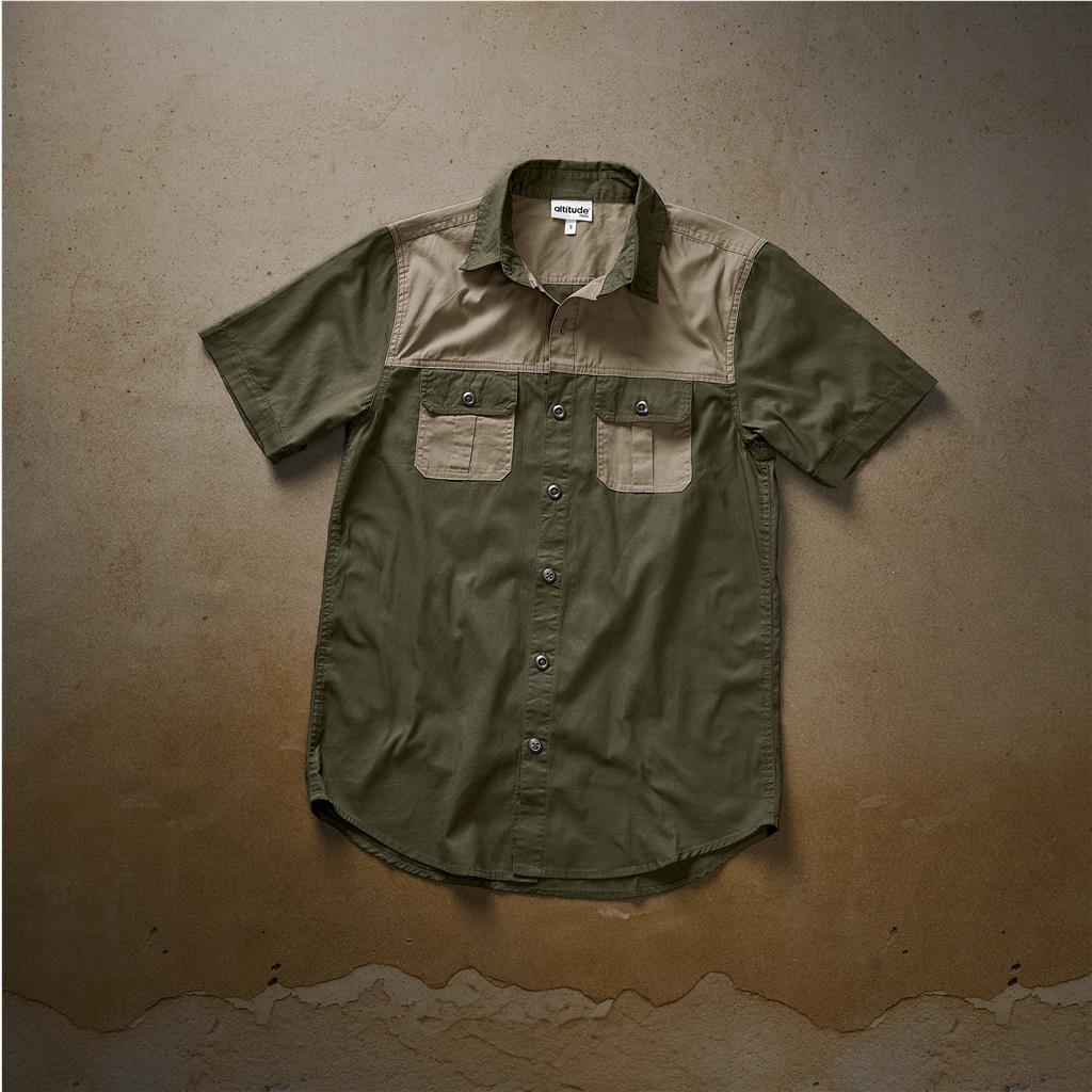 Mens Short Sleeve Serengeti 2-Tone Bush Shirt