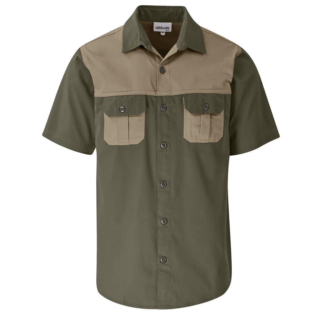 Mens Short Sleeve Serengeti 2-Tone Bush Shirt