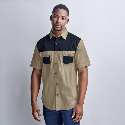 Mens Short Sleeve Serengeti 2-Tone Bush Shirt