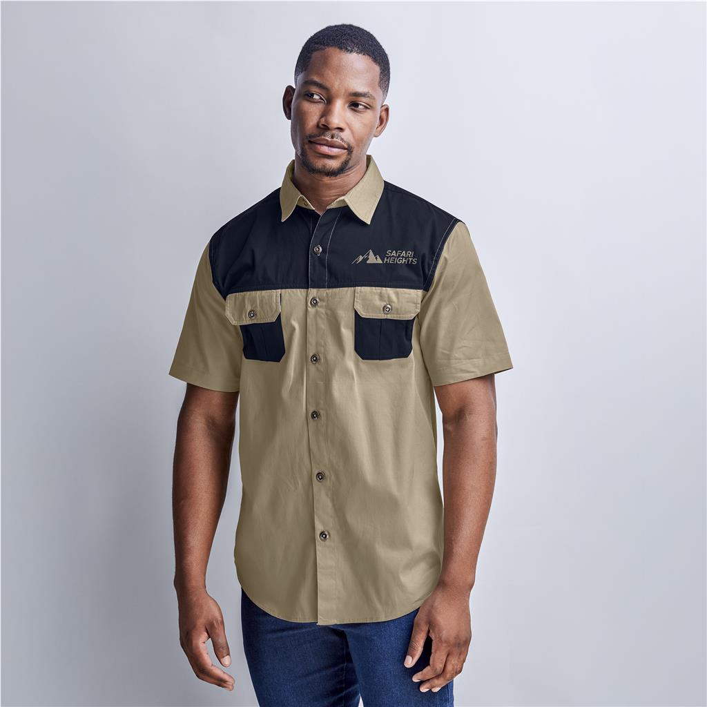 Mens Short Sleeve Serengeti 2-Tone Bush Shirt
