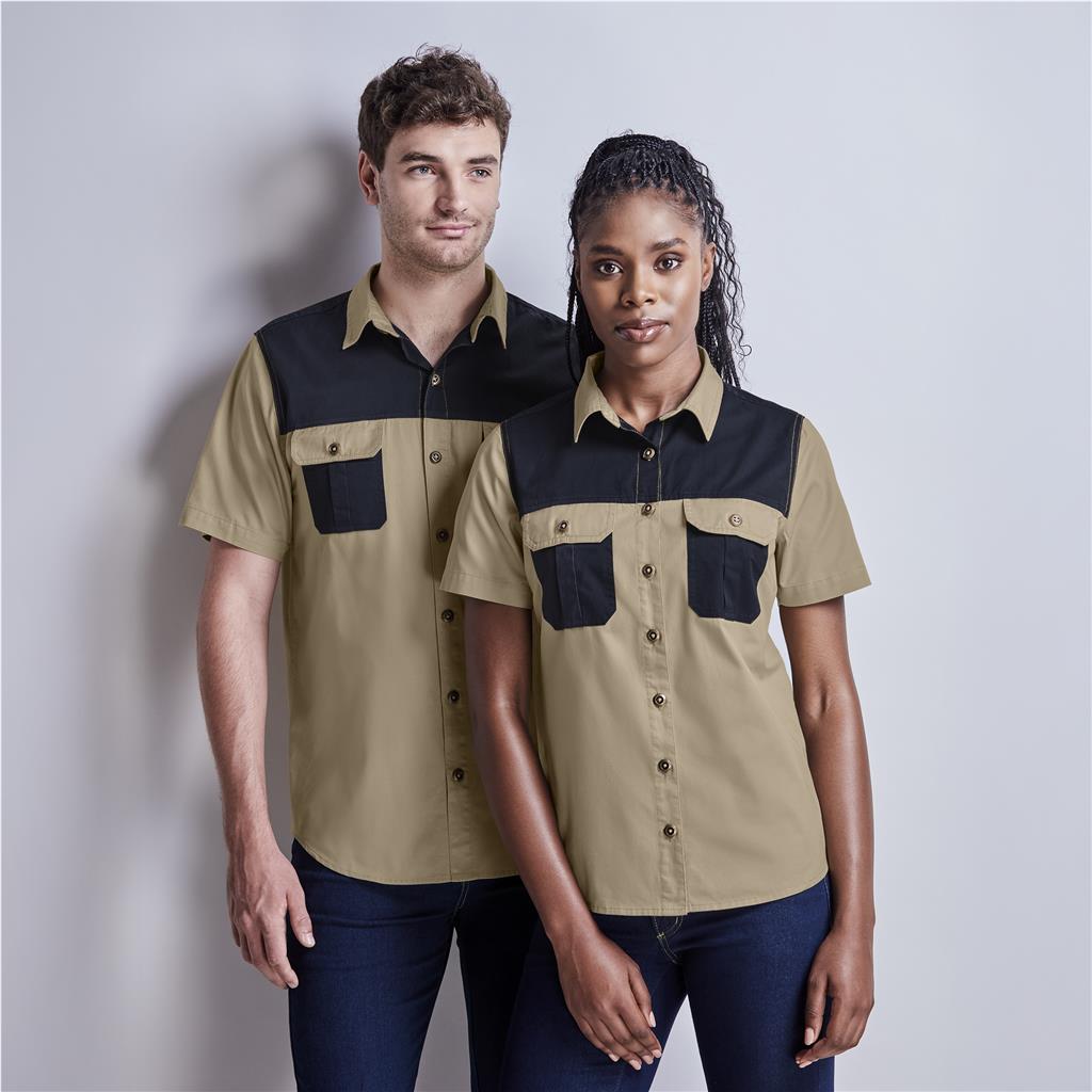 Mens Short Sleeve Serengeti 2-Tone Bush Shirt