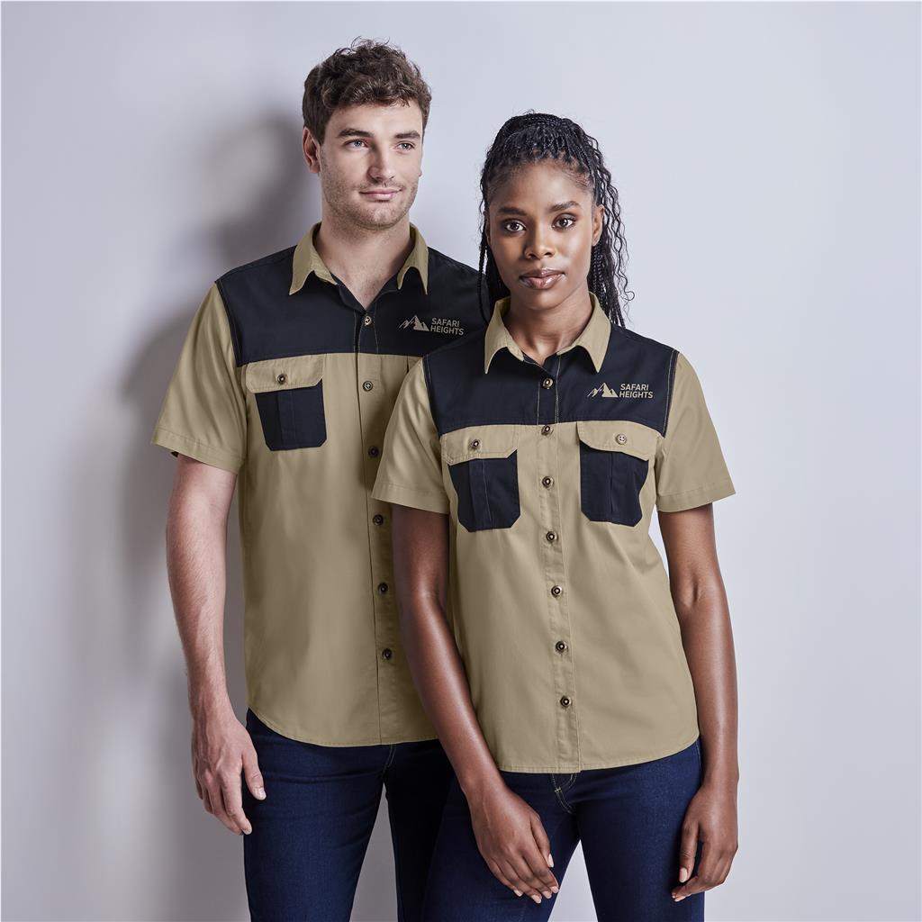 Mens Short Sleeve Serengeti 2-Tone Bush Shirt