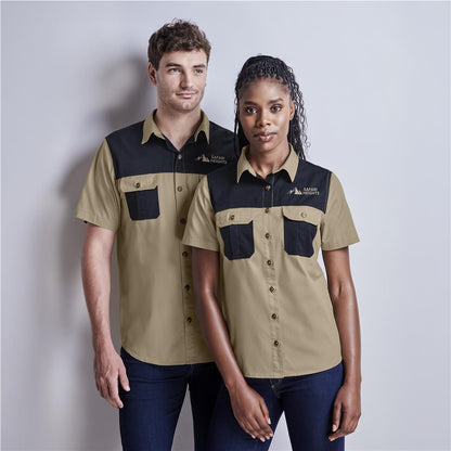 Mens Short Sleeve Serengeti 2-Tone Bush Shirt