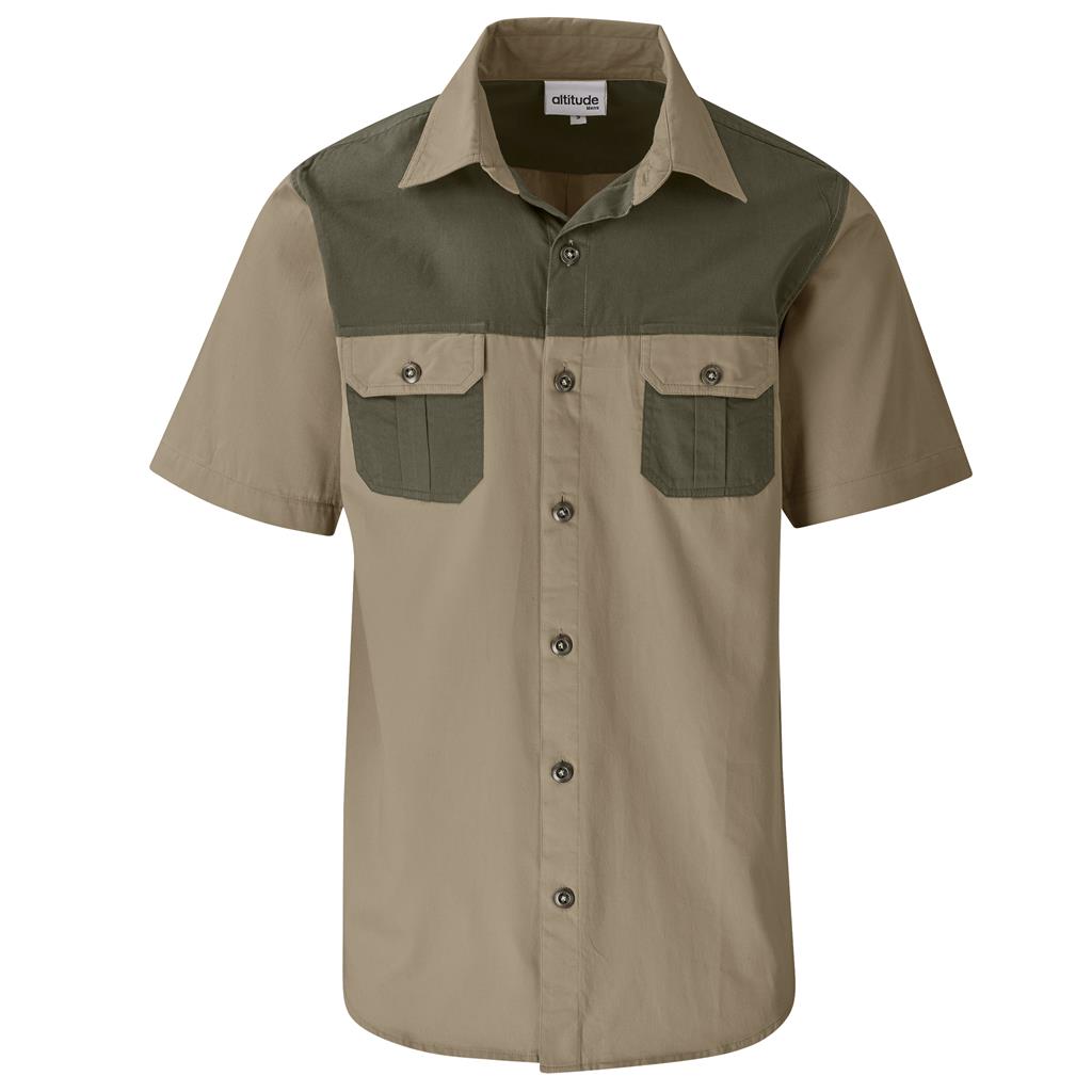 Mens Short Sleeve Serengeti 2-Tone Bush Shirt