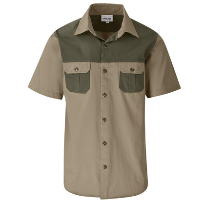 Mens Short Sleeve Serengeti 2-Tone Bush Shirt