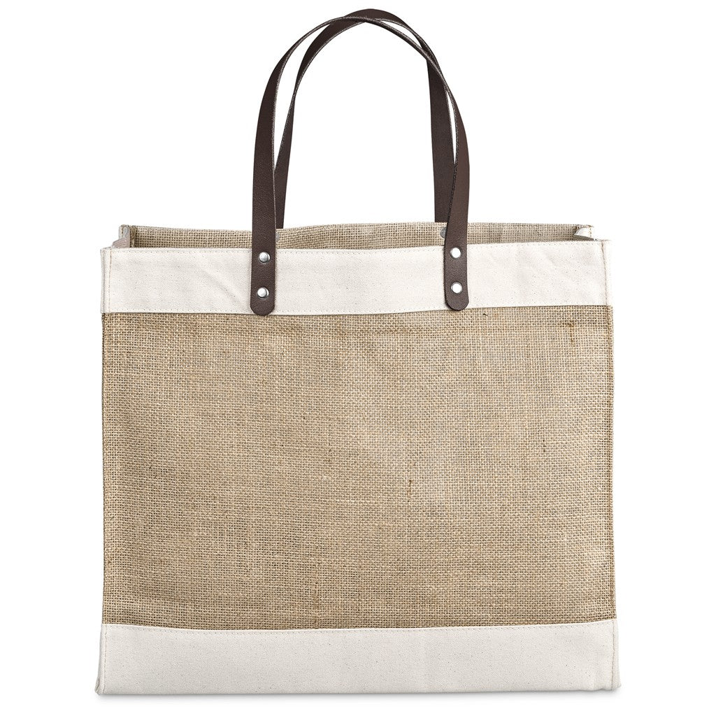 Okiyo Reza Jute & Cotton Tote with Leather Handles