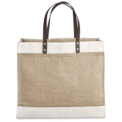 Okiyo Reza Jute & Cotton Tote with Leather Handles