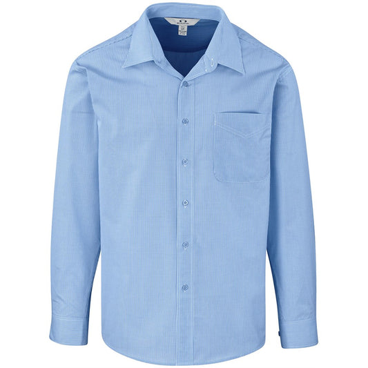 Mens Long Sleeve Micro Check Shirt - Light Blue