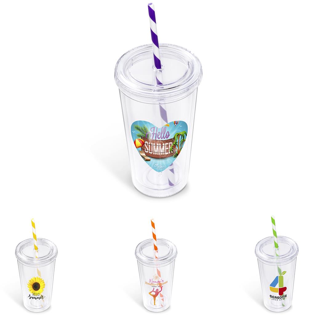 Malibu Double-Wall Plastic Tumbler & Straw - 470ml