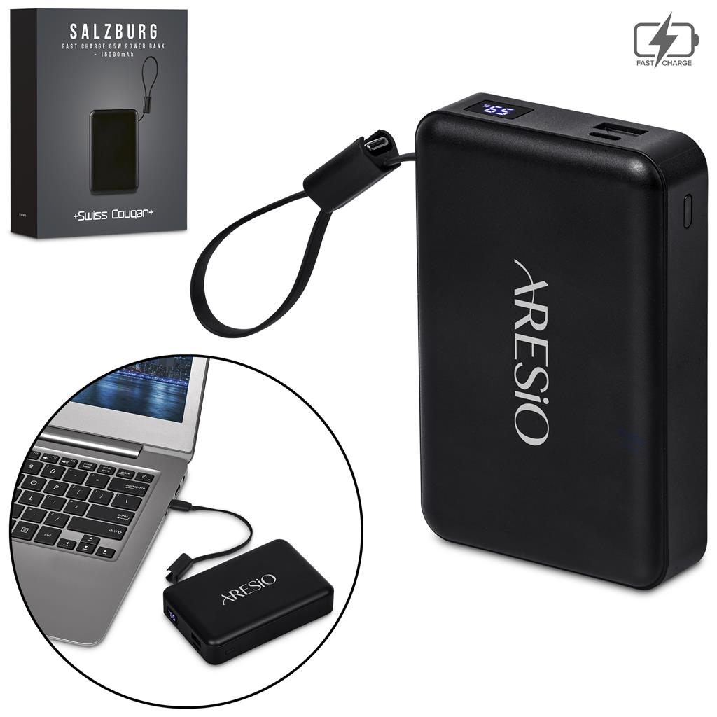 Swiss Cougar Salzburg Fast Charge 65W PD & QC Power Bank 15,000mAh
