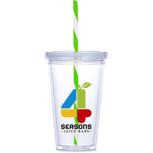 Malibu Double-Wall Plastic Tumbler & Straw - 470ml