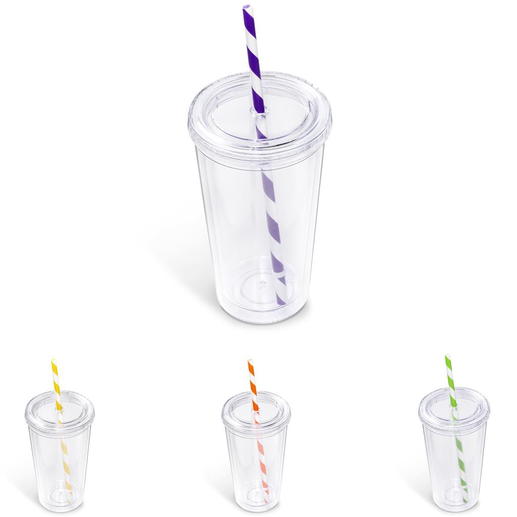 Malibu Double-Wall Plastic Tumbler & Straw - 470ml