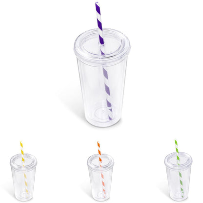 Malibu Double-Wall Plastic Tumbler & Straw - 470ml