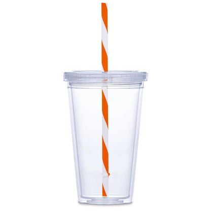 Malibu Double-Wall Plastic Tumbler & Straw - 470ml