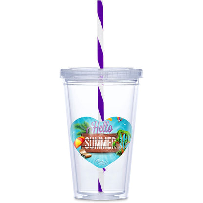 Malibu Double-Wall Plastic Tumbler & Straw - 470ml