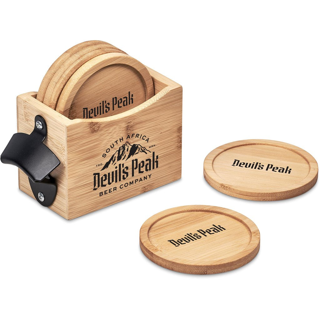 Okiyo Kanpai Bamboo Coaster & Bottle Opener Set