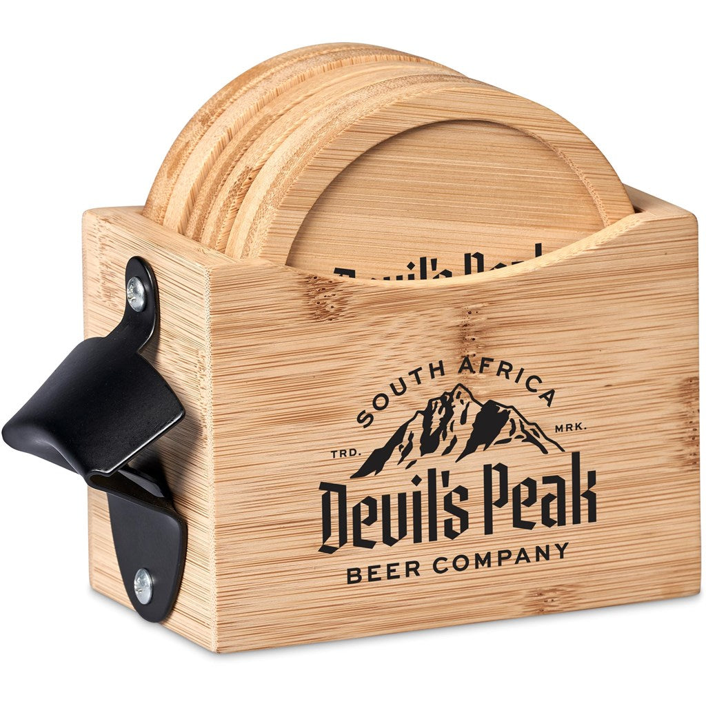 Okiyo Kanpai Bamboo Coaster & Bottle Opener Set