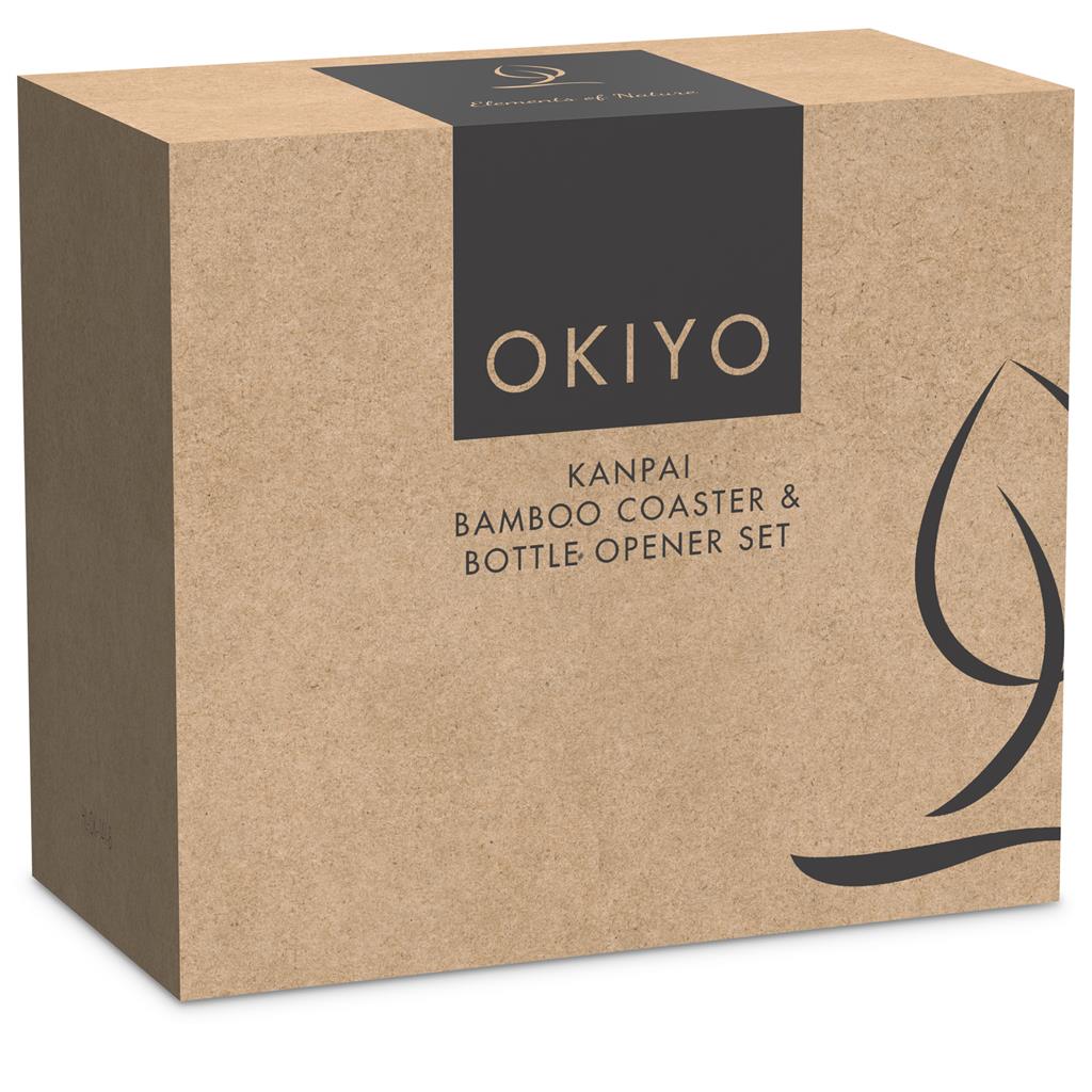 Okiyo Kanpai Bamboo Coaster & Bottle Opener Set