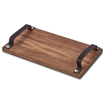 Serendipio Large Farm Style Wooden Tray with Leather Straps