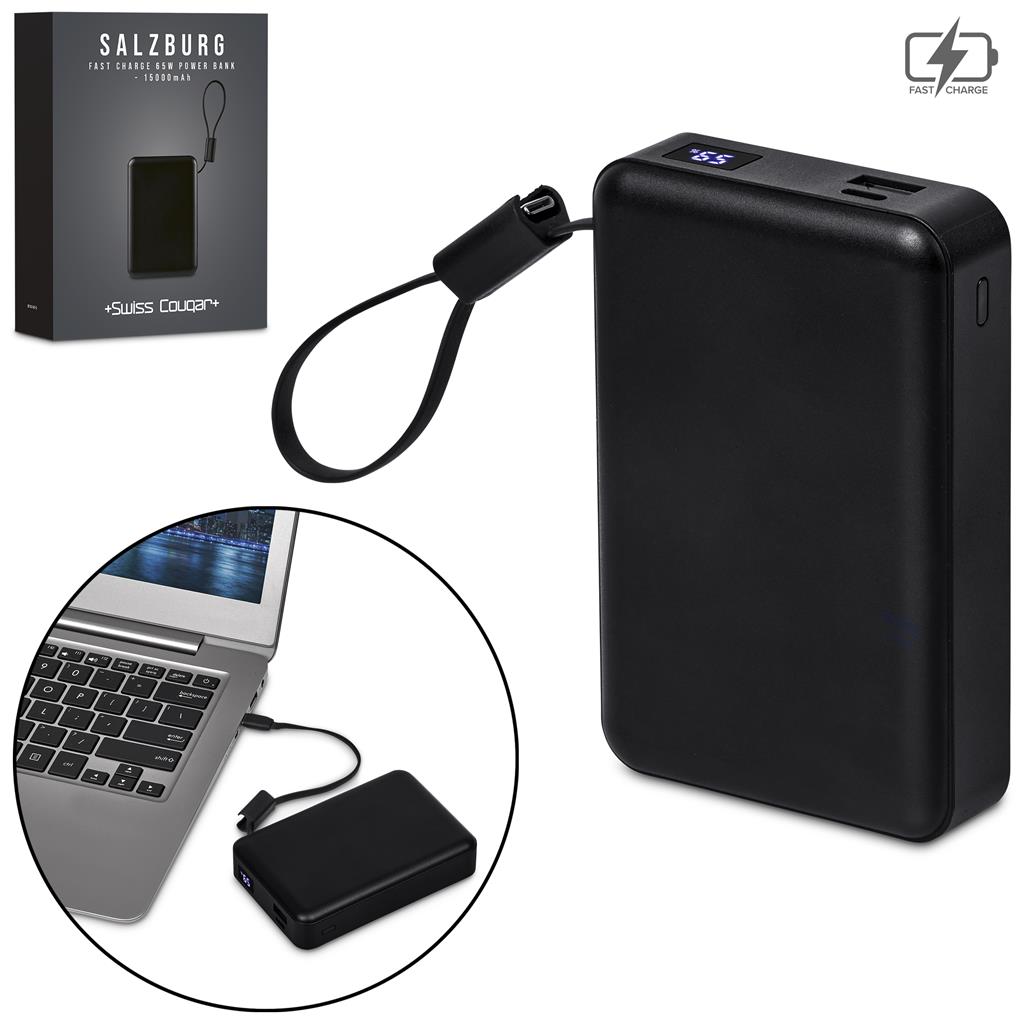 Swiss Cougar Salzburg Fast Charge 65W PD & QC Power Bank 15,000mAh